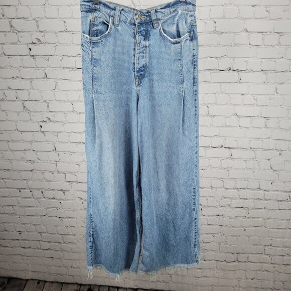 Free People We The Free Blue Denim Relaxed Wide Leg High Rise Jeans 29 (29x29) - Picture 1 of 16